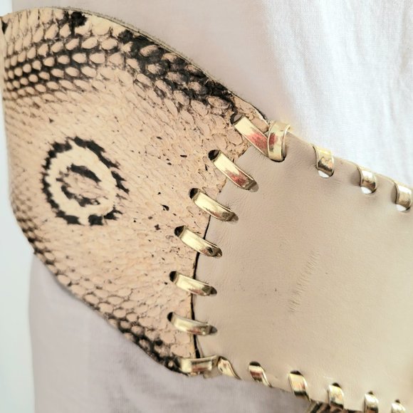 BOHO Cobra Snakeskin Belt with Bronzite Crystal Gemstone Beige Leath… - Picture 3 of 6